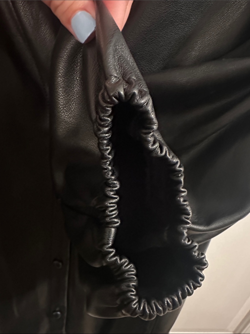 Marc New York Black Faux Leather Ruffle-Collar Snap Front Jacket - Picture 8 of 12